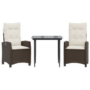 vidaXL Ensemble &agrave; manger de jardin 3 pcs et coussins marron poly rotin
