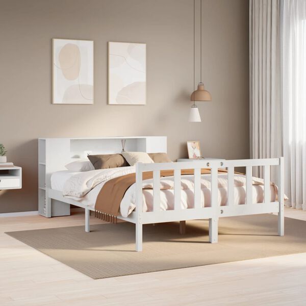 vidaXL Lit biblioth&egrave;que sans matelas blanc 135x190 cm bois pin massif
