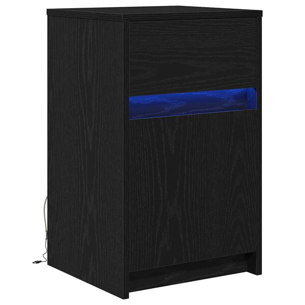 vidaXL Armoire de chevet LED avec tiroir Ch&ecirc;ne noir 38 x 34 x 61 cm