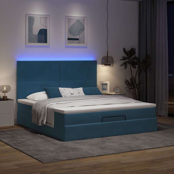 VidaXL Cadre de lit ottoman avec matelas bleu fonc&eacute; 180x200 cm velours