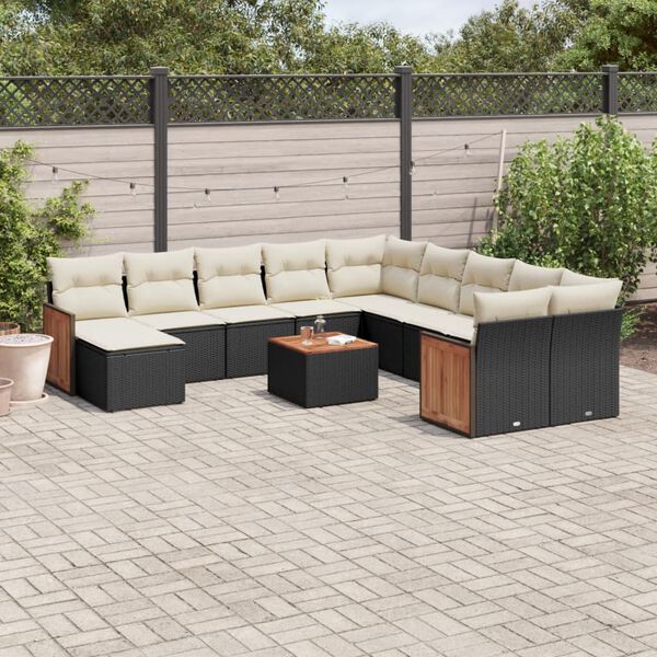 vidaXL Salon de jardin 12 pcs avec coussins noir r&eacute;sine tress&eacute;e