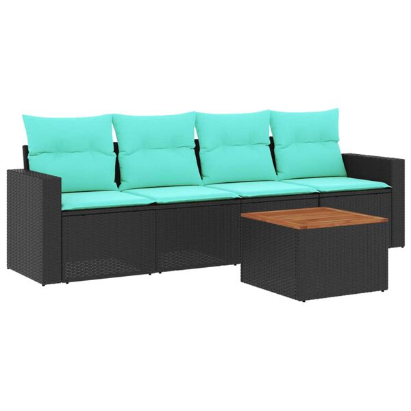 vidaXL Salon de jardin 5 pcs avec coussins noir r&eacute;sine tress&eacute;e