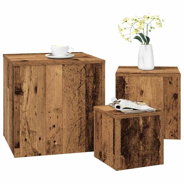 vidaXL Tables d'appoint 3 pcs ch&ecirc;ne artisanal bois d'ing&eacute;nierie