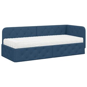 vidaXL Cadre de lit d'angle avec matelas Bleu 80 x 200 cm tissu