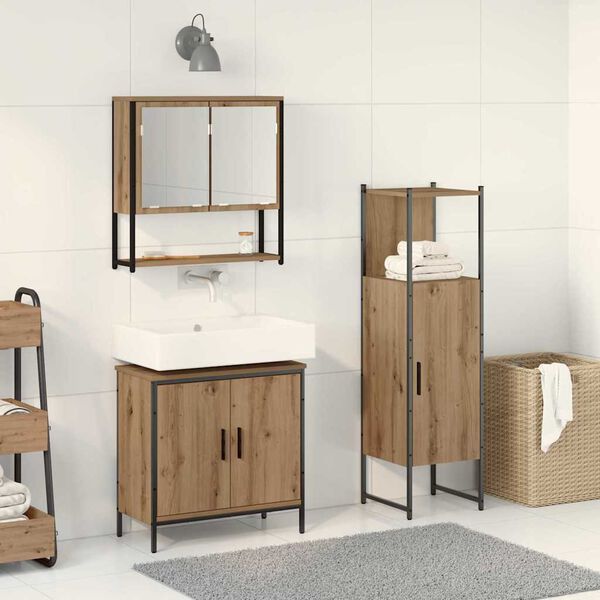 vidaXL Ensemble de mobilier de salle de bain avec &eacute;tag&egrave;re 3 pcs Marron
