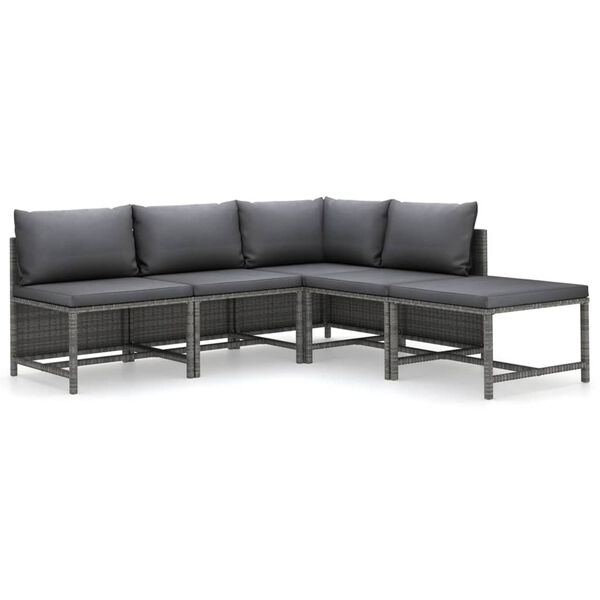 vidaXL Salon de jardin 5 pcs avec coussins Résine tressée Gris