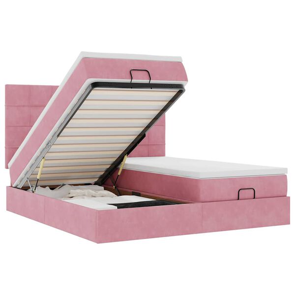 vidaXL Cadre de lit ottoman avec matelas rose 160x200 cm velours