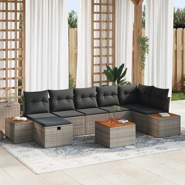 vidaXL Ensemble de canap&eacute; de jardin 8 pcs Gris Poly rotin