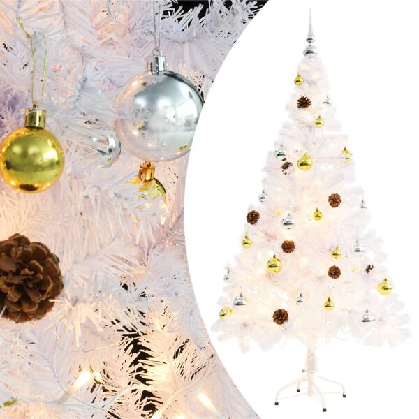 vidaXL Arbre de No&euml;l artificiel pr&eacute;-&eacute;clair&eacute; avec boules blanc 150 cm