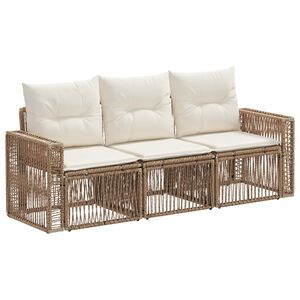 vidaXL Ensemble de canap&eacute; de jardin 3 pc Beige et blanc cr&egrave;me