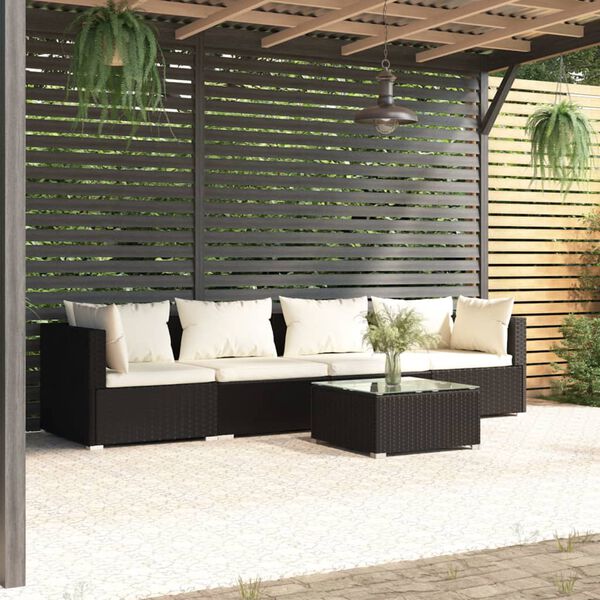 vidaXL Salon de jardin 5 pcs avec coussins r&eacute;sine tress&eacute;e noir