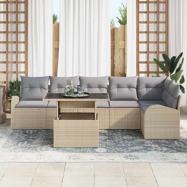 vidaXL Ensemble de canap&eacute; de jardin 7 pcs beige et gris clair