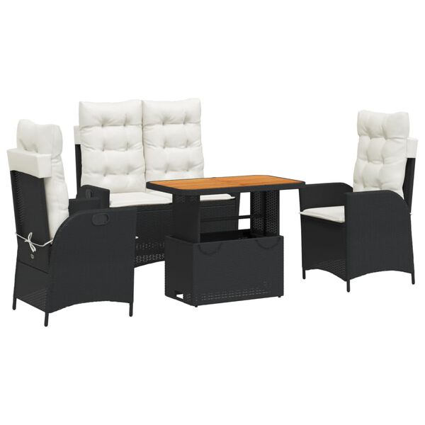 vidaXL Ensemble &agrave; manger de jardin 4 pcs avec coussins noir
