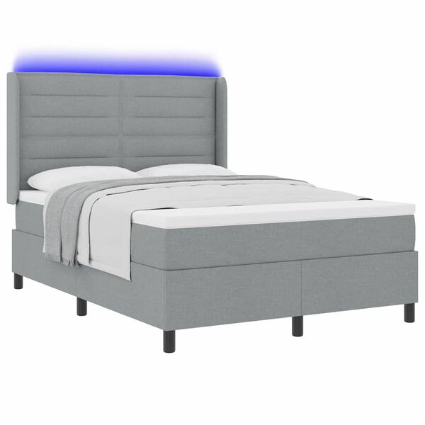 vidaXL Lit &agrave; ressort LED avec matelas Gris clair 160 x 200 cm tissu
