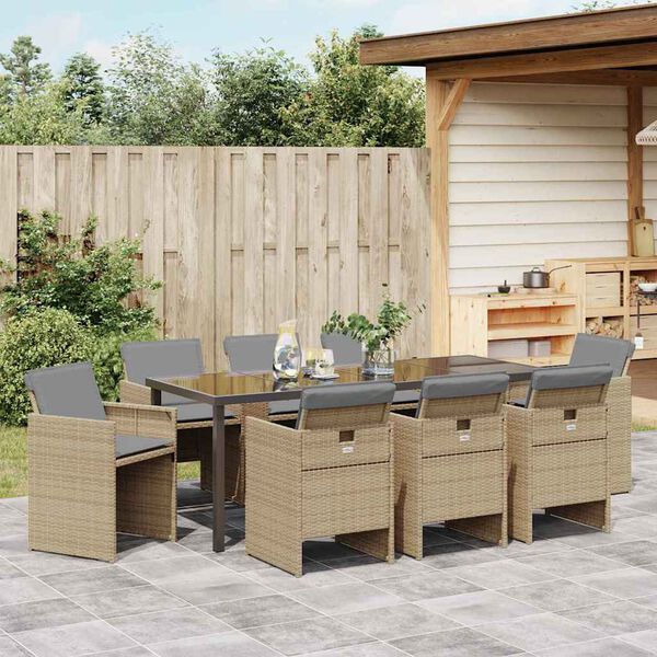 vidaXL Ensemble de salle &agrave; manger pour jardin 9 pcs Beige polyrotin
