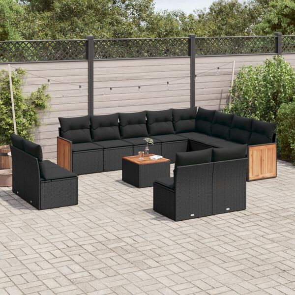 vidaXL Salon de jardin avec coussins 13 pcs noir r&eacute;sine tress&eacute;e