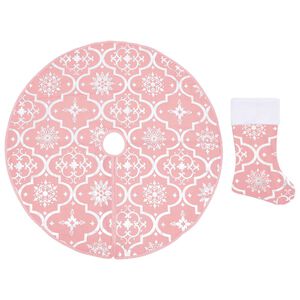 vidaXL Jupe de sapin de No&euml;l de luxe avec chaussette Rose 90 cm Tissu