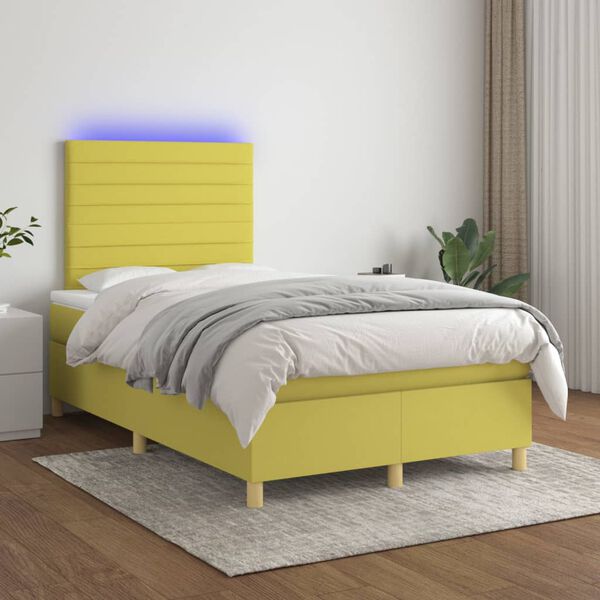 vidaXL Sommier &agrave; lattes de lit et matelas et LED Vert 120x200 cm Tissu