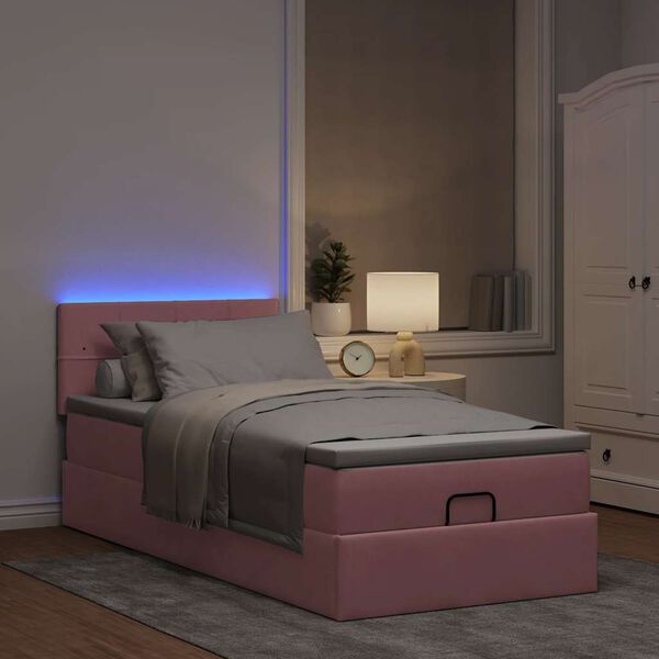 vidaXL Lit ottoman avec matelas et LED rose 80x200cm velours