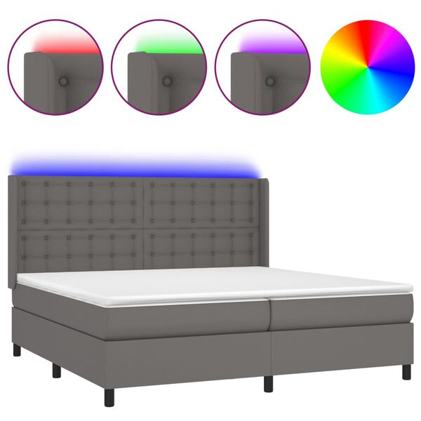 vidaXL Sommier &agrave; lattes de lit matelas LED Gris 200x200 cm Similicuir
