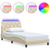 vidaXL Cadre de lit avec LED sans matelas cr&egrave;me 100x200 cm tissu