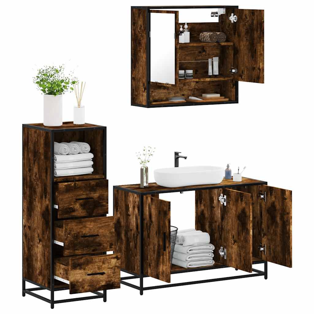 vidaXL Ensemble de meubles de salle de bain 3 pcs Chêne fumé