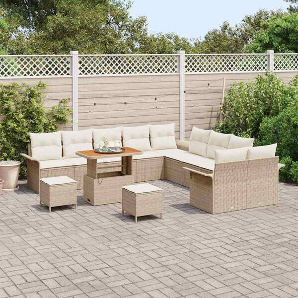 vidaXL Ensemble de canap&eacute; de jardin 13 pcs Beige polyrotin