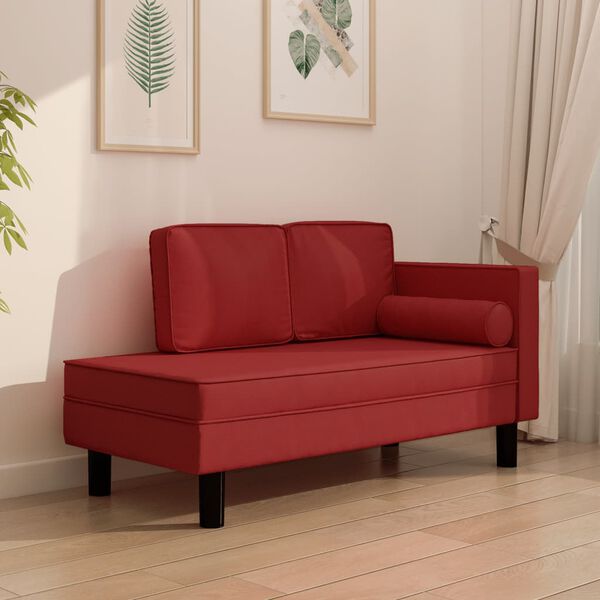vidaXL Chaise longue coussins et traversin rouge bordeaux similicuir