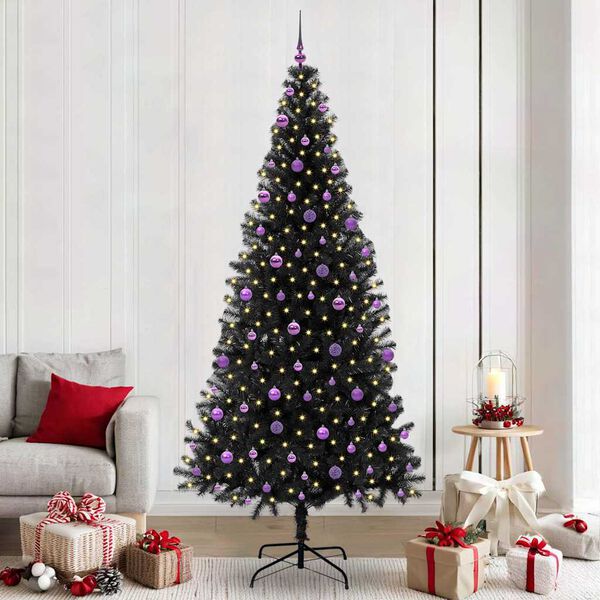 vidaXL Sapin de No&euml;l avec 300 LED avec support Noir 240 cm PVC
