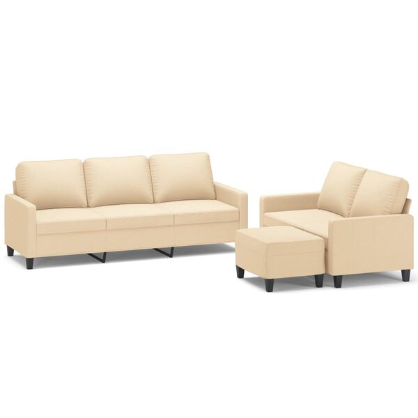 vidaXL Ensemble de canapés 3 pcs avec coussins Crème Tissu