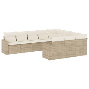 vidaXL Salon de jardin avec coussins 10 pcs beige r&eacute;sine tress&eacute;e