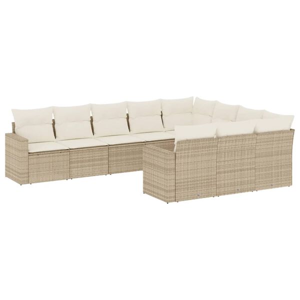 vidaXL Salon de jardin avec coussins 10 pcs beige r&eacute;sine tress&eacute;e
