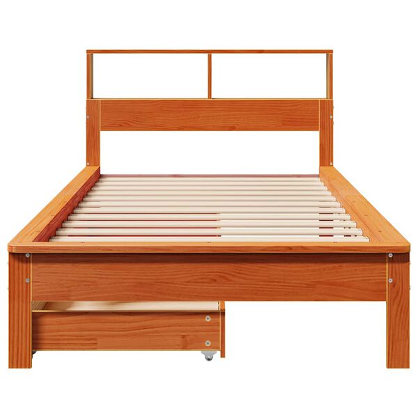 vidaXL Lit biblioth&egrave;que sans matelas cire marron 90x200 cm pin massif