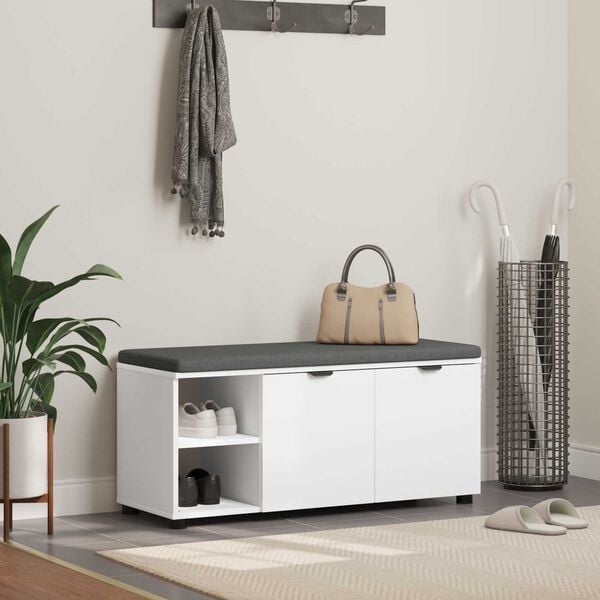 vidaXL Banc d'entr&eacute;e Blanc 100 x 38 x 46 cm Bois Ing&eacute;nierie et Tissu