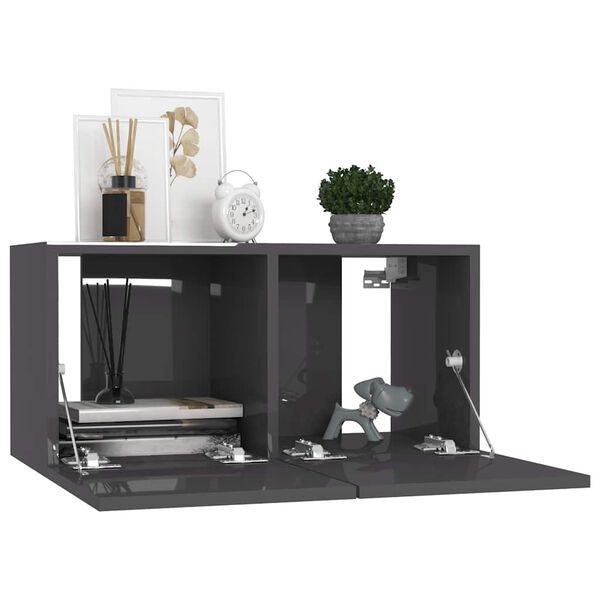 vidaXL Ensemble de meubles TV 7 pcs Gris brillant Bois d'ing&eacute;nierie