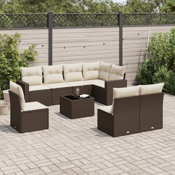 vidaXL Salon de jardin avec coussins 9 pcs marron r&eacute;sine tress&eacute;e