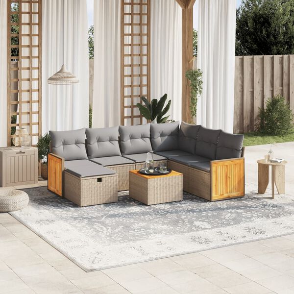 vidaXL Salon de jardin avec coussins 8pcs m&eacute;lange beige r&eacute;sine tress&eacute;e