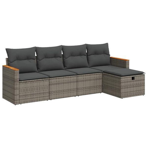 vidaXL Salon de jardin 5 pcs avec coussins gris r&eacute;sine tress&eacute;e