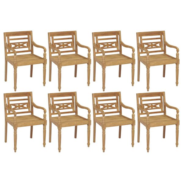 vidaXL Chaises Batavia avec coussins lot de 8 Bois de teck solide