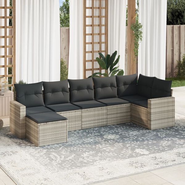 vidaXL Salon de jardin avec coussins 7 pcs gris clair r&eacute;sine tress&eacute;e
