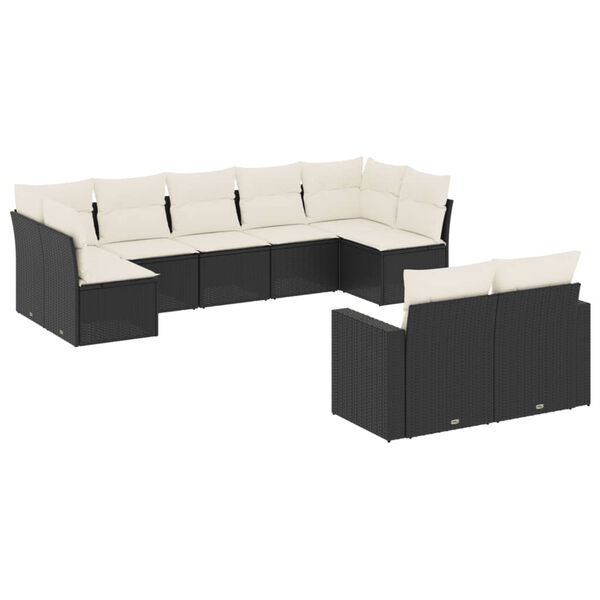 vidaXL Salon de jardin 9 pcs avec coussins noir r&eacute;sine tress&eacute;e