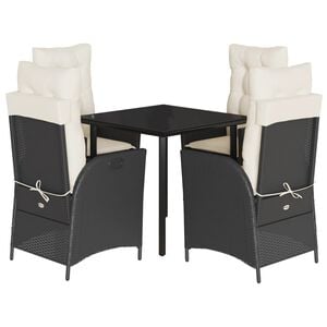 vidaXL Ensemble &agrave; manger de jardin coussins 5pcs Noir R&eacute;sine tress&eacute;e