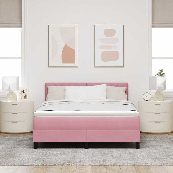 vidaXL Lit &agrave; ressorts avec matelas Rose 160 x 200 cm Velours