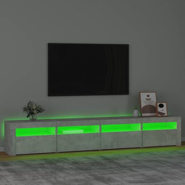 vidaXL Meuble TV avec lumières LED Gris béton 240x35x40 cm