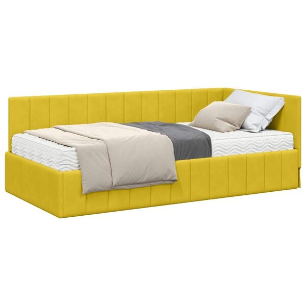 vidaXL Cadre de lit d'angle avec matelas 2 pcs Jaune Velours