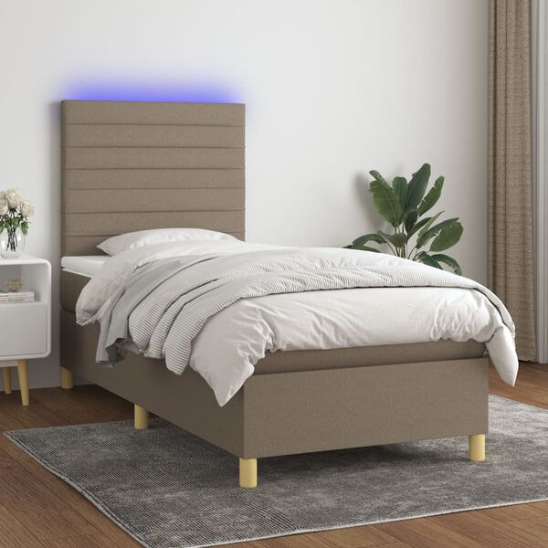 vidaXL Sommier &agrave; lattes de lit et matelas et LED Taupe 80x200 cm Tissu