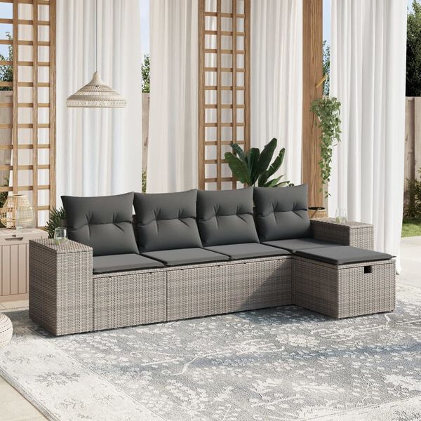 vidaXL Salon de jardin 5 pcs avec coussins gris r&eacute;sine tress&eacute;e