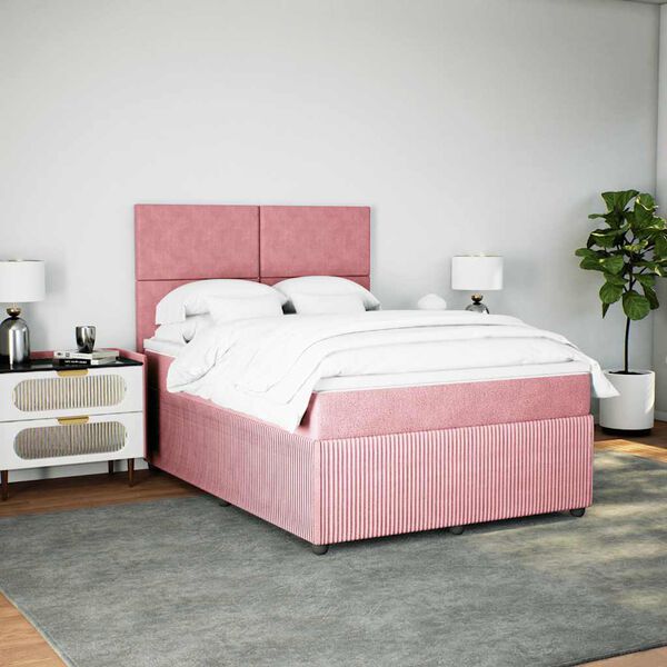 vidaXL Sommier &agrave; lattes de lit avec matelas Rose 140x200 cm Velours