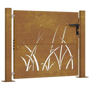 vidaXL Portail de jardin 100x75 cm en acier Corten avec motif gazon