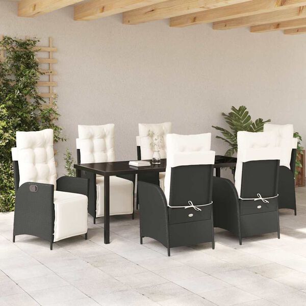 vidaXL Ensemble de salle &agrave; manger pour jardin 7 pcs Noir polyrotin